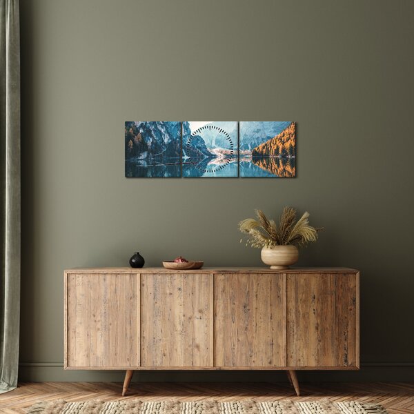 Tablou - Bărci pe Lacul Braies (cu ceas) (90x30 cm)