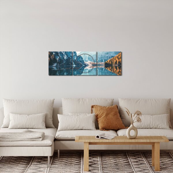 Tablou - Bărci pe Lacul Braies (cu ceas) (90x30 cm)