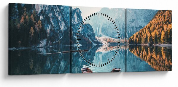Tablou - Bărci pe Lacul Braies (cu ceas) (90x30 cm)