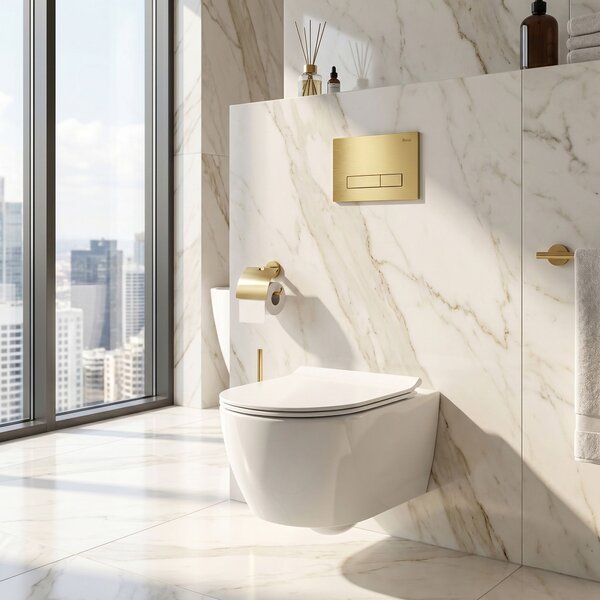 Set Cadru Îngropat Slim 024N pentru WC cu Buton HD Gold