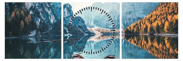 Tablou - Bărci pe Lacul Braies (cu ceas) (90x30 cm)