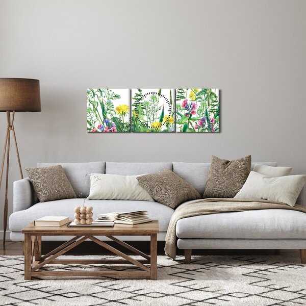 Tablou - Flori de pajiște pictate (cu ceas) (90x30 cm)