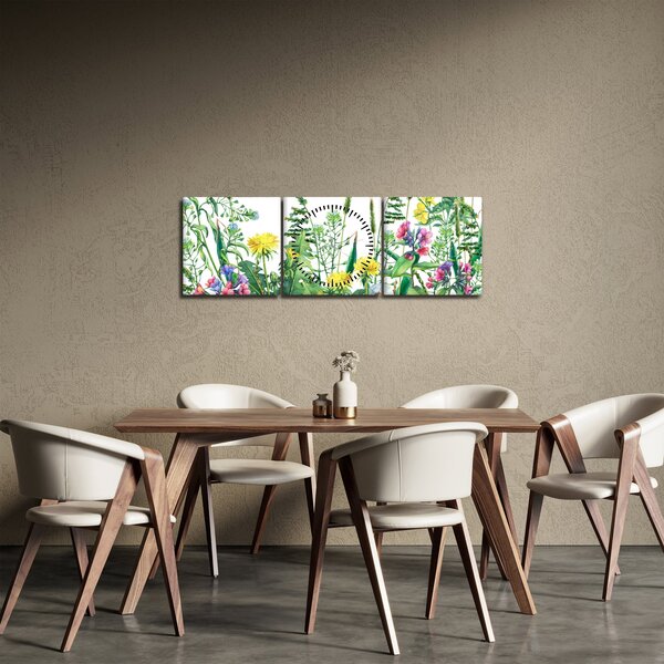 Tablou - Flori de pajiște pictate (cu ceas) (90x30 cm)