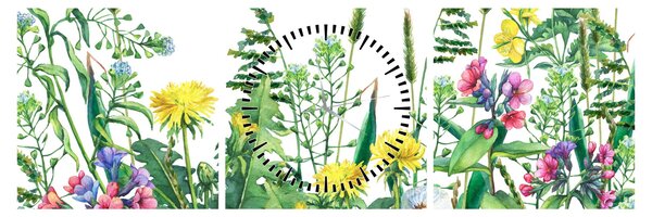 Tablou - Flori de pajiște pictate (cu ceas) (90x30 cm)