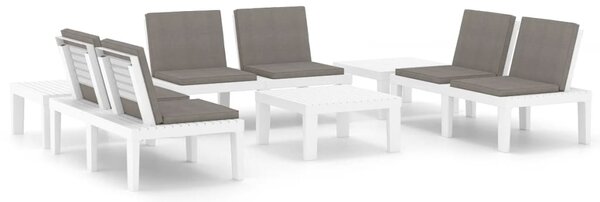 Set mobilier de grădină cu perne, 6 piese, alb, plastic