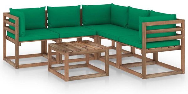 Set mobilier de grădină cu perne verzi, 6 piese lemn pin tratat