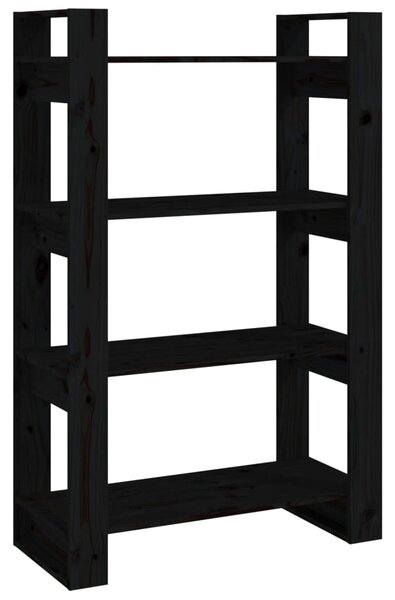 Bibliotecă/Separator cameră negru 80x35x125 cm lemn masiv pin