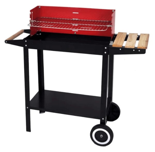 Gratar de gradina pe carbune BBQ 87x35 cm, negru/rosu