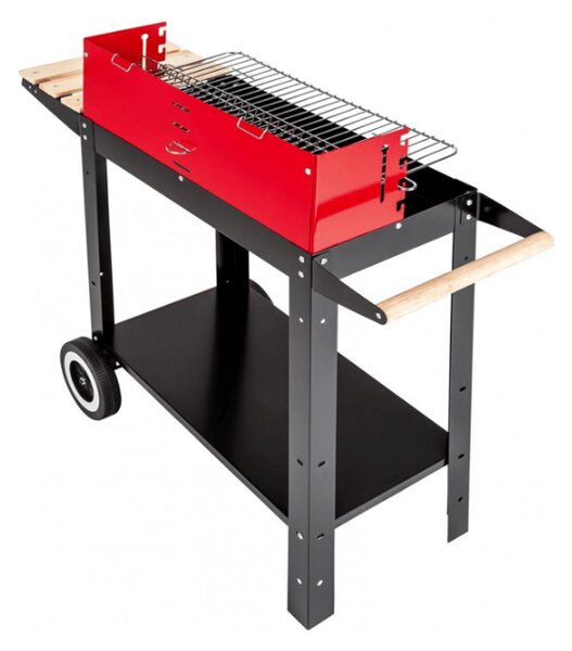 Gratar de gradina pe carbune BBQ 87x35 cm, negru/rosu