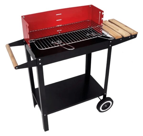 Gratar de gradina pe carbune BBQ 87x35 cm, negru/rosu
