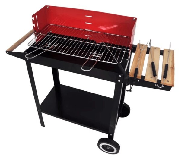 Gratar de gradina pe carbune BBQ 87x35 cm, negru/rosu