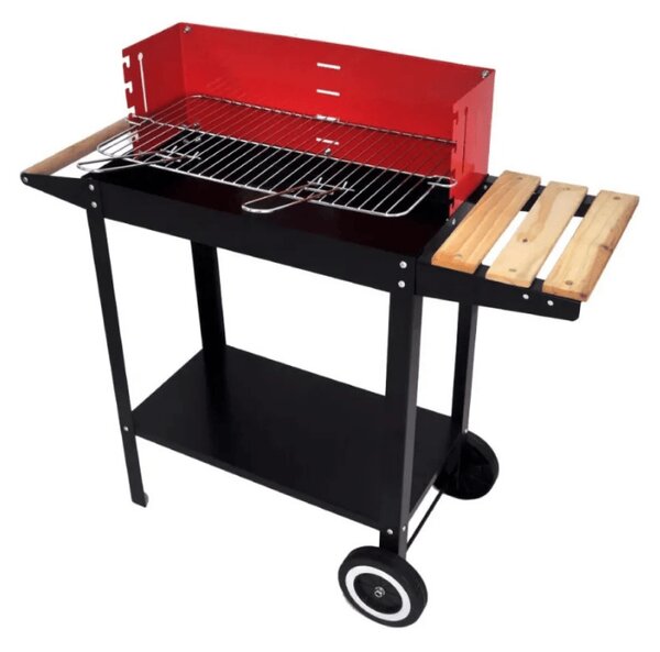 Gratar de gradina pe carbune BBQ 87x35 cm, negru/rosu