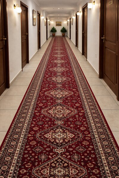 Traversa Hol, Model Clasic 15040 210, Festonata, Latime 80 cm, Rosu Grena 80 x 200