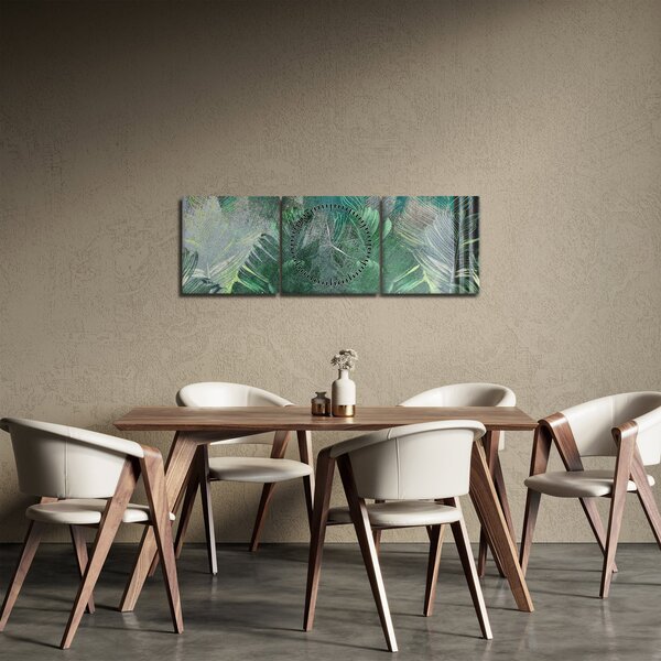 Tablou - Textura de beton cu frunze (cu ceas) (90x30 cm)