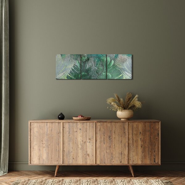 Tablou - Textura de beton cu frunze (cu ceas) (90x30 cm)
