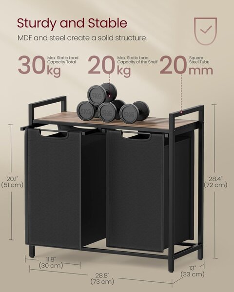 Cos de rufe Vasagle Negru 2 x 46L, 73 x 33 x 72 cm