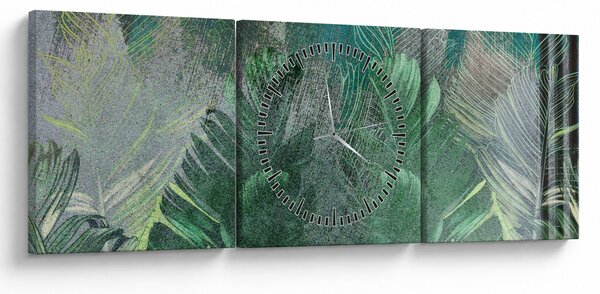 Tablou - Textura de beton cu frunze (cu ceas) (90x30 cm)