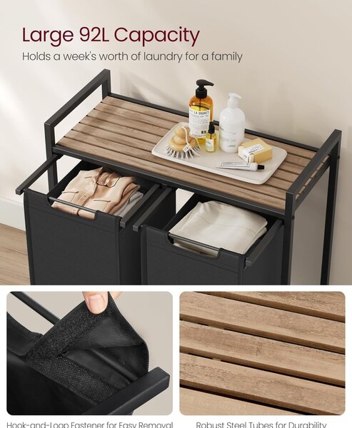 Cos de rufe Vasagle Negru 2 x 46L, 73 x 33 x 72 cm