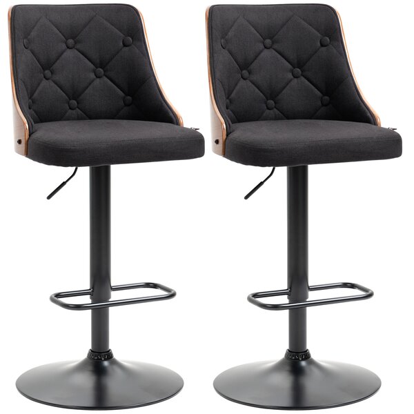 HOMCOM Set de 2 scaune de bar cu inaltime reglabila, scaune de bar pivotante cu inaltime reglabila, cu suport pentru picioare, negru | AOSOM RO