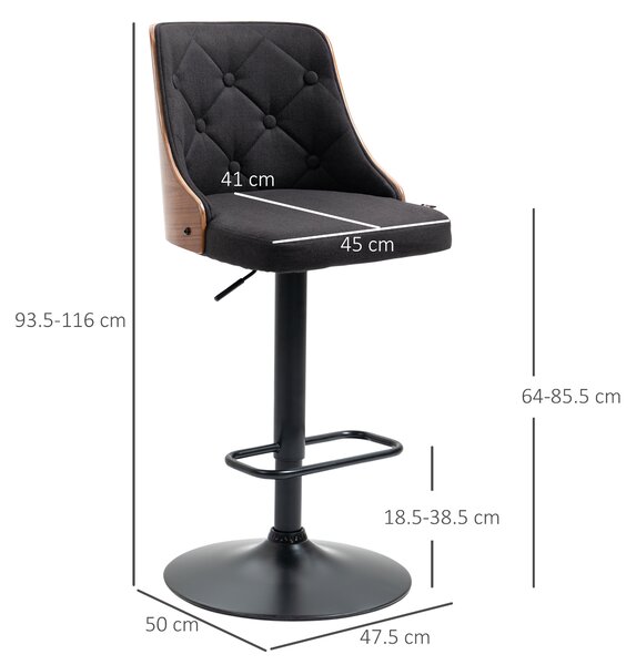 Set de 2 scaune de bar HOMCOM, inaltime reglabila si suport picioare, negru | Aosom Romania