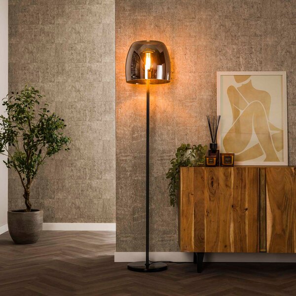 Zijlstra Lampadar Philippa, gri fumuriu/negru, sticlă/metal, 170 cm, Gri, Camera de zi / sufragerie, Sticlă, Modern