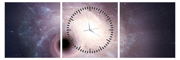 Tablou - Galaxii spiralate (cu ceas) (90x30 cm)