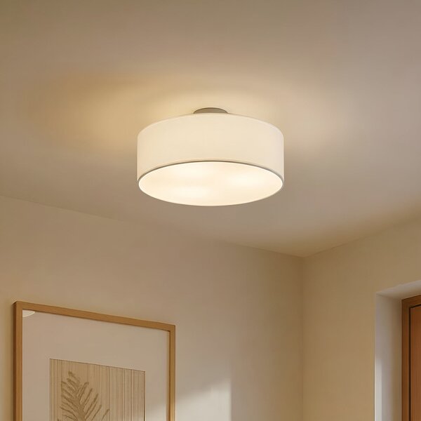 Lindby plafonieră Sebatin, Ø 40 cm, alb, țesătură, E27, reglabil, Alb, dormitor, Țesătură / Textil, Modern