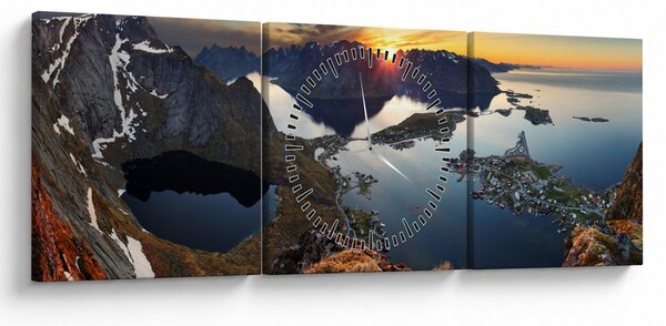 Tablou - Peisaj montan, Norvegia (cu ceas) (90x30 cm)