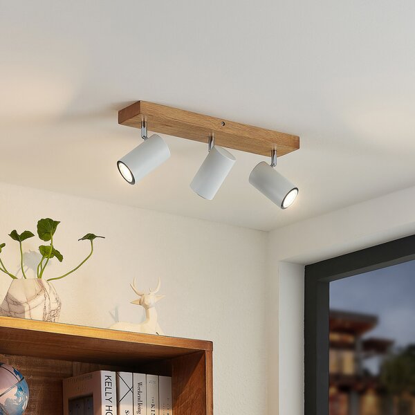Lindby Maniva spot de plafon, 44 cm, 3 becuri, alb, GU10, reglabil, Lemn, Camera de zi / sufragerie, Lemn, Modern
