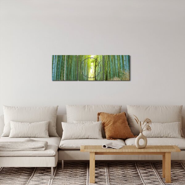 Tablou - Pădure de bambus (cu ceas) (90x30 cm)
