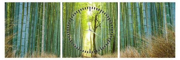 Tablou - Pădure de bambus (cu ceas) (90x30 cm)