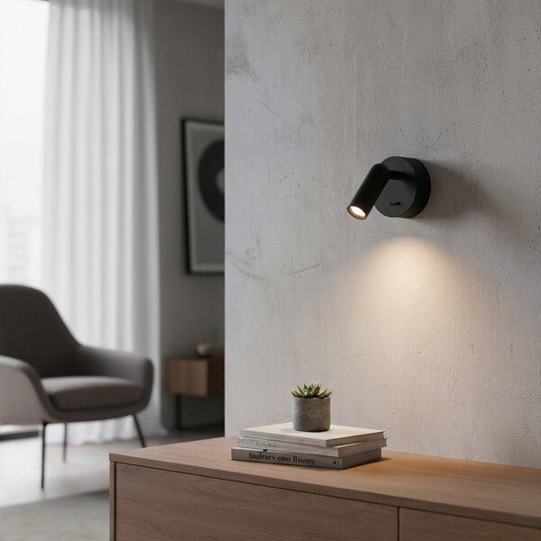 IDEAL LUX Spot LED de perete Ideal Lux Bean, Ø 7 cm, metal negru/sticlă, Negru, Camera de zi / sufragerie, Metal, Modern
