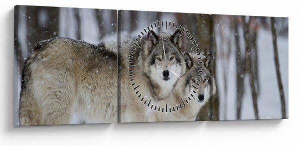 Tablou - Lupii în timpul iernii (cu ceas) (90x30 cm)