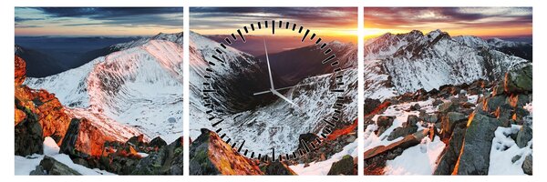 Tablou - Panoramă montană de iarnă (cu ceas) (90x30 cm)