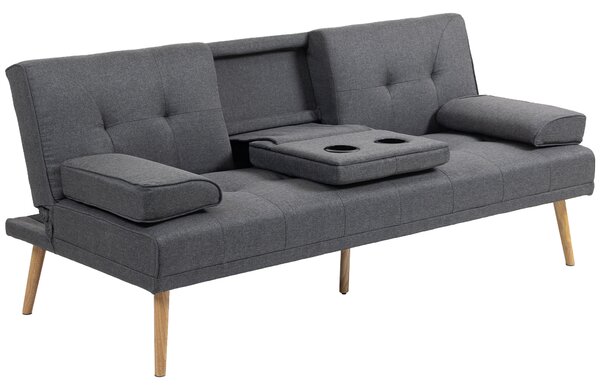 HOMCOM Canapea Extensibilă cu 3 Locuri, 2 Cotiere Detașabile, Covoraș Antiderapant și Imitație In și Lemn, 181x77x72 cm, Gri Închis | Aosom Romania