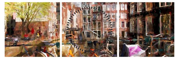 Tablou - Amsterdam, pictură (cu ceas) (90x30 cm)