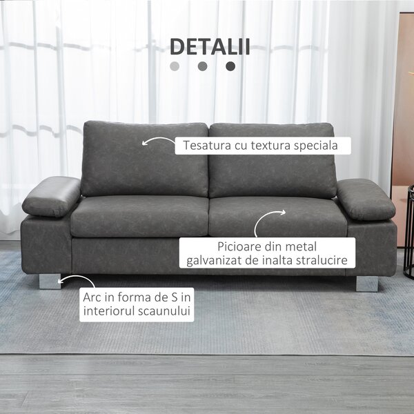 HOMCOM Canapea moderna dubla de lux cu 2 locuri, canapea tapitata cu brate reglabile pentru camera de zi, birou, gri | Aosom Romania
