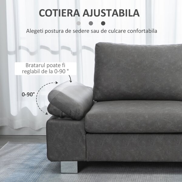 HOMCOM Canapea moderna dubla de lux cu 2 locuri, canapea tapitata cu brate reglabile pentru camera de zi, birou, gri | Aosom Romania
