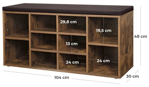 Dulap pentru incaltaminte cu banca TAYLOR 104x30x48 cm, rustic maro