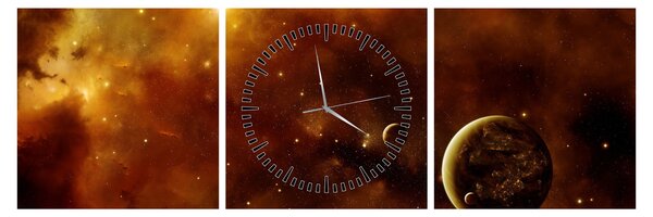 Tablou - Planete cu nebuloasă (cu ceas) (90x30 cm)