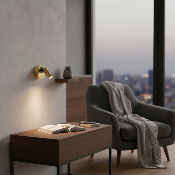 IDEAL LUX Spot LED de perete Ideal Lux Bean, Ø 7 cm, culoare alamă, Auriu / Alamă, Camera de zi / sufragerie, Metal, Modern