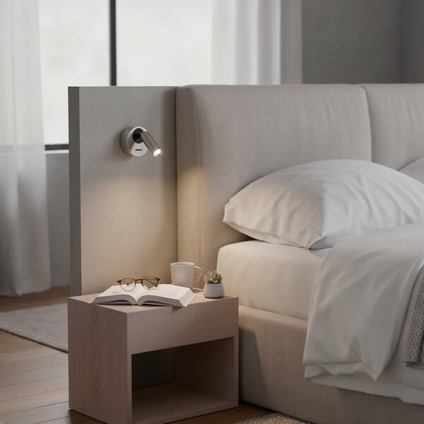 IDEAL LUX Spot LED de perete Ideal Lux Bean, Ø 7 cm, metal nichefat, Metalic, Camera de zi / sufragerie, Metal, Modern