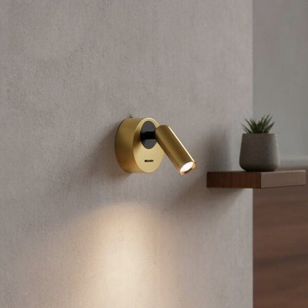 IDEAL LUX Spot LED de perete Ideal Lux Bean, Ø 7 cm, culoare alamă, Auriu / Alamă, Camera de zi / sufragerie, Metal, Modern