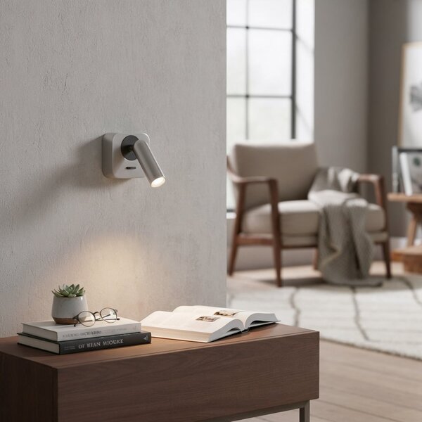 IDEAL LUX Spot LED de perete Ideal Lux Bean, culoare nichel, lățime 7 cm, Metalic, Camera de zi / sufragerie, Metal, Modern