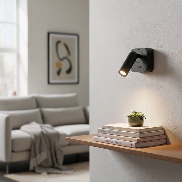 IDEAL LUX Spot LED de perete Ideal Lux Bean, negru, lățime 7 cm, metal, Negru, Camera de zi / sufragerie, Metal, Modern