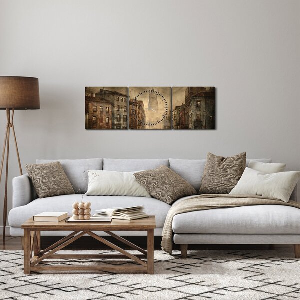 Tablou - Pictura orașului (cu ceas) (90x30 cm)