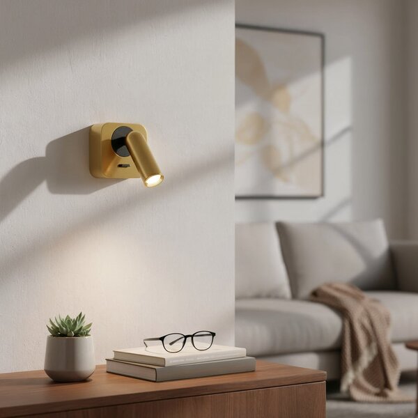 IDEAL LUX Spot LED de perete Ideal Lux Bean, culoare alamă, lățime 7 cm, Auriu / Alamă, Camera de zi / sufragerie, Metal, Modern