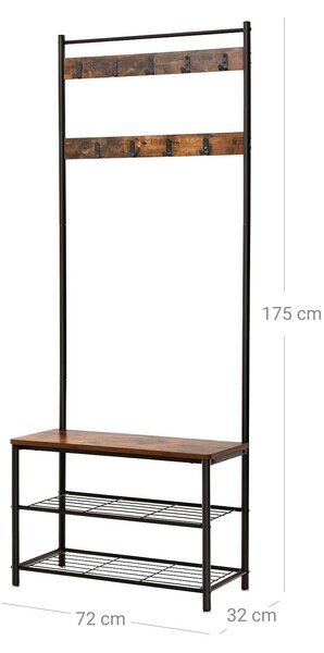 Panou de hol metalic TAYLOR 72x175 cm, negru/maro rustic