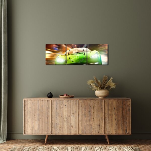 Tablou - Mașină de curse verde (cu ceas) (90x30 cm)