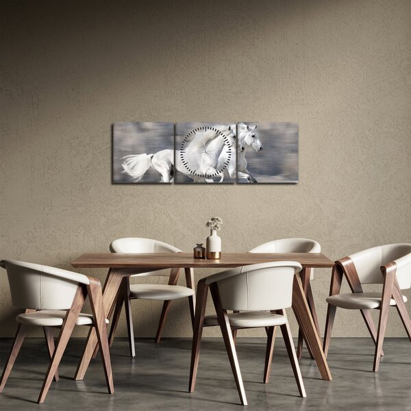 Tablou - Cai albi în timpul iernii (cu ceas) (90x30 cm)